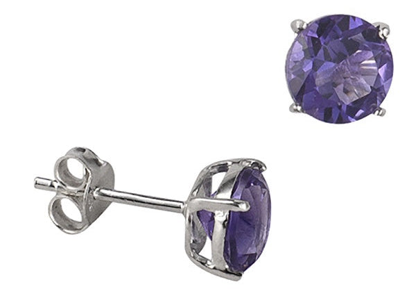 S/S Round Natural Amethyst Studs