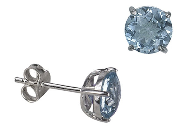 S/S Round Natural Blue Topaz Studs