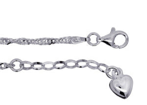 S/S Singapore Twist Anklet With Heart