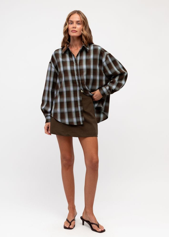 Sam Check Shirt Chocolate/Blue