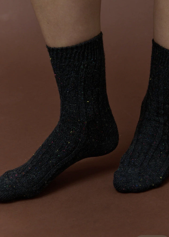 Cable Neb Crew Socks Charcoal