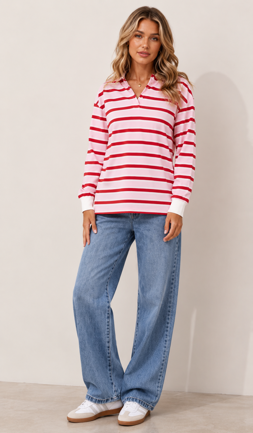 BY FRANKIE Red/Pink Stripe Rugby Jersey