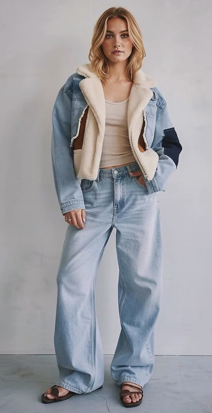 Denim Patchwork Bomber Jacket