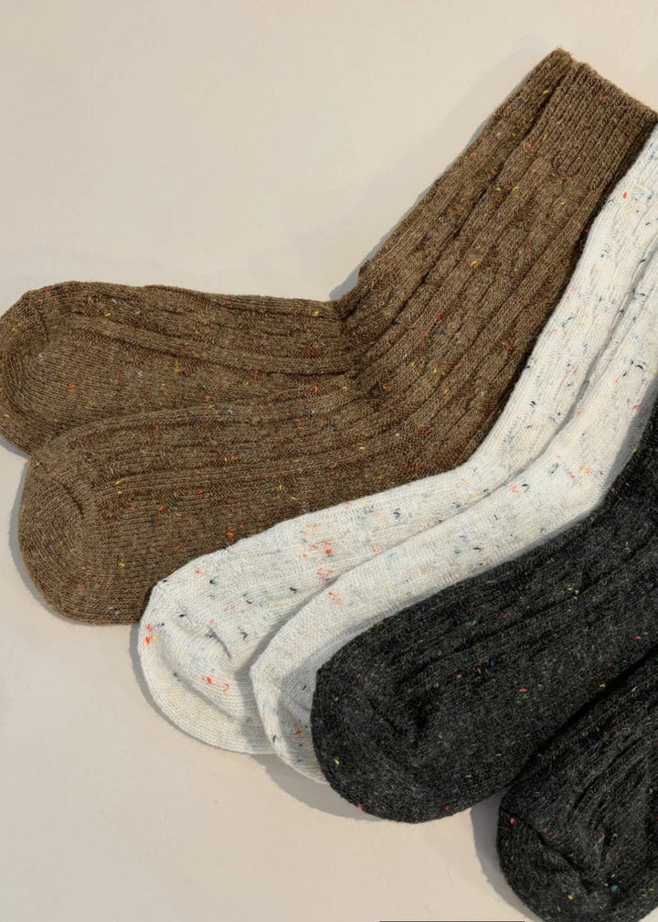Cable Neb Crew Socks Brown