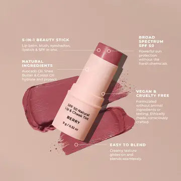 SPF 50 Natural Lip & Cheek Tint BERRY