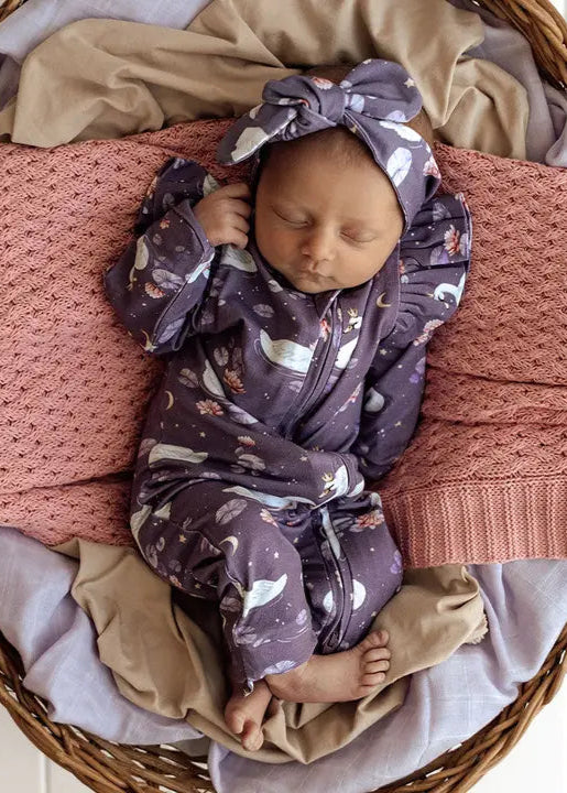 Midnight Swan Organic Snugglesuit Convertible Romper with Frill