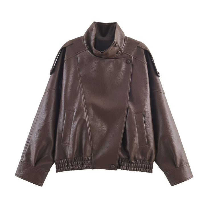 Funnel Neck Faux Leather Jacket