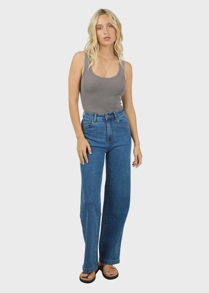 Washed Rib Scoop Neck Tank Charcoal