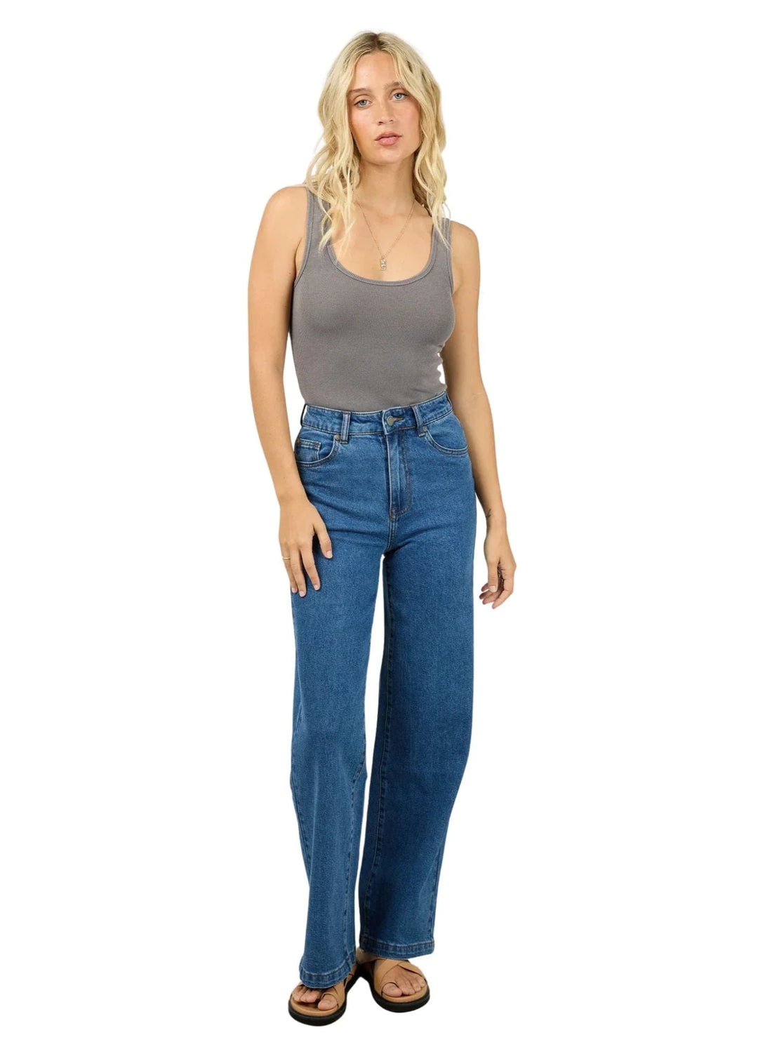 Washed Rib Scoop Neck Tank Charcoal