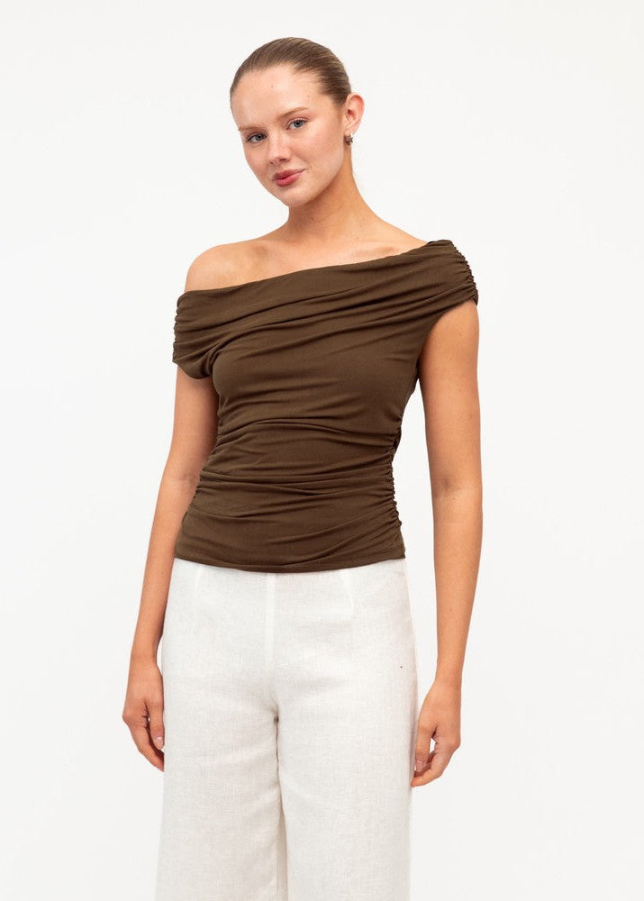 Jasmine Off the Shoulder Top Chocolate