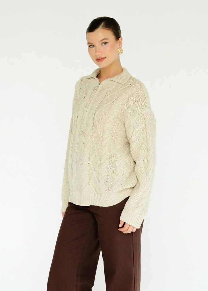Cypress Zip Neck Jumper Cream