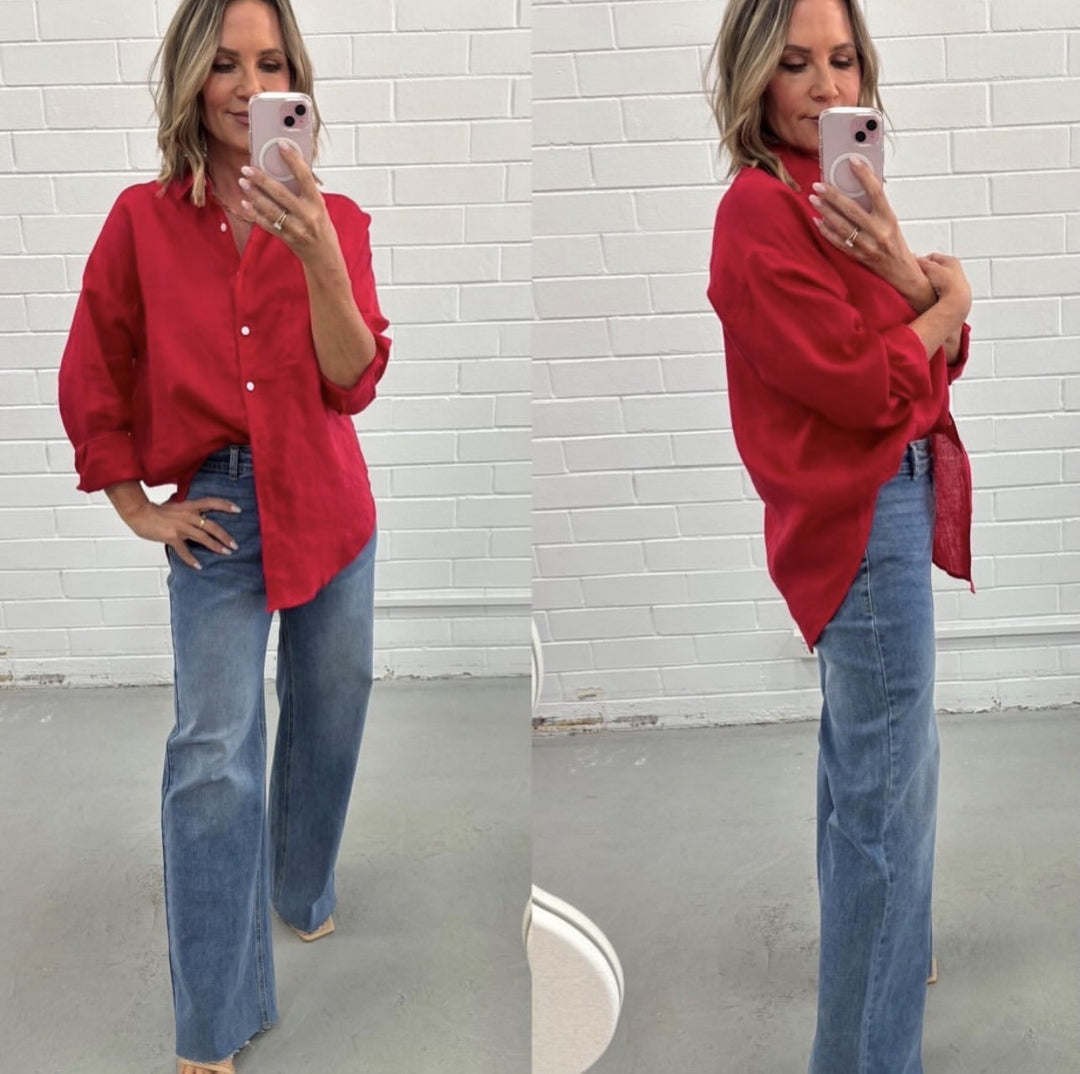 Millie Linen Shirt Red