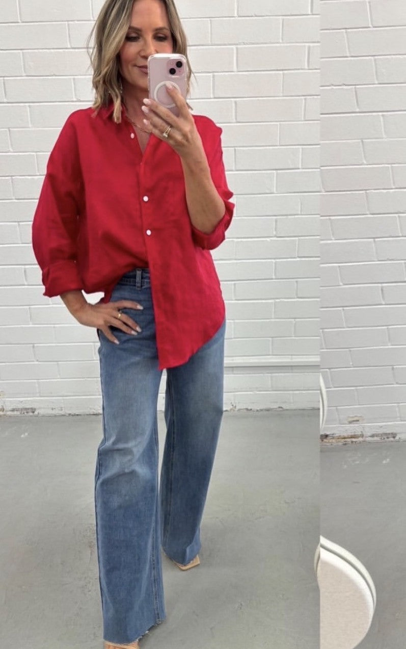 Millie Linen Shirt Red