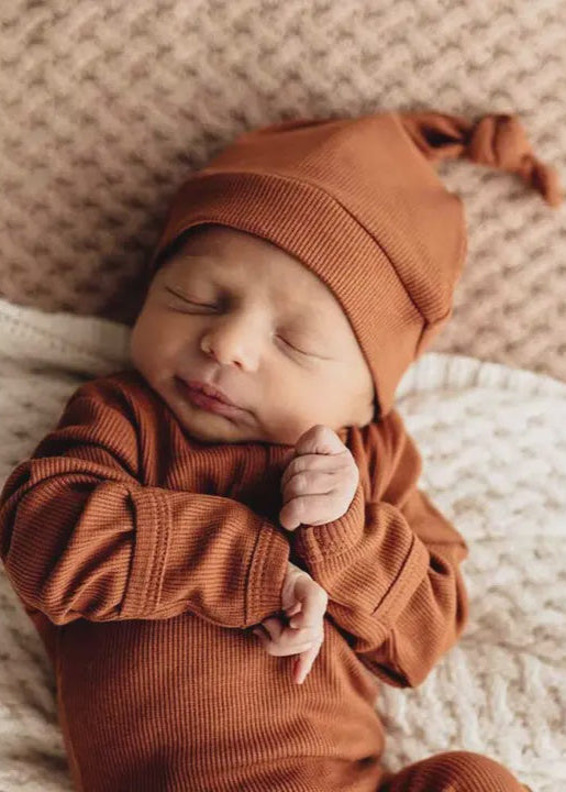 Biscuit Ribbed Organic Knotted Beanie
