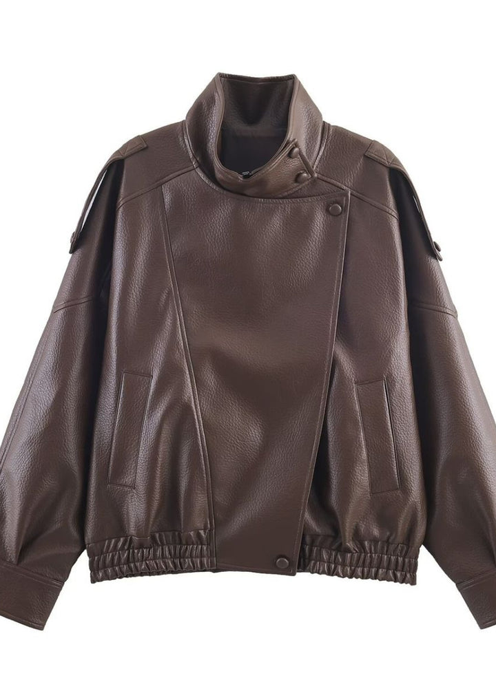 Funnel Neck Faux Leather Jacket