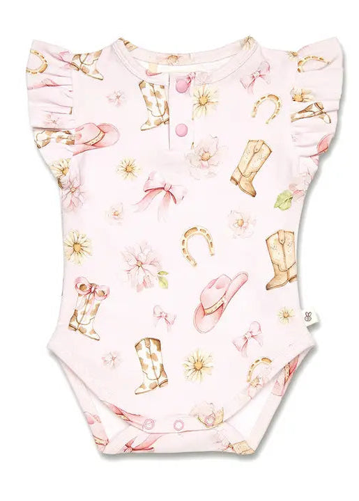 Boots & Bows Short Sleeve Organic Bodysuit with Frill