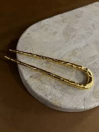 Louise Hammered French Hair Pin - Gold