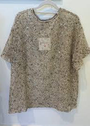 Sequins Knit Oversized Tee Beige