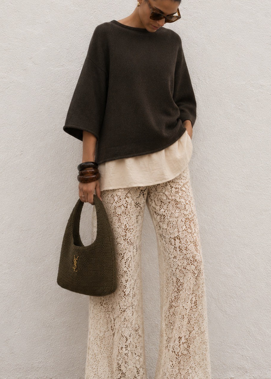 Heidi Double Layer 3/4 Sleeve Knit Top /2pce