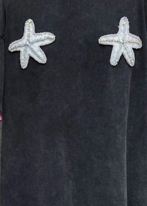 Starfish Sequin Tee Black Acid