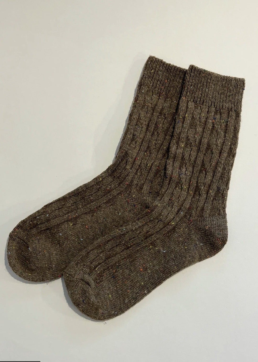 Cable Neb Crew Socks Brown