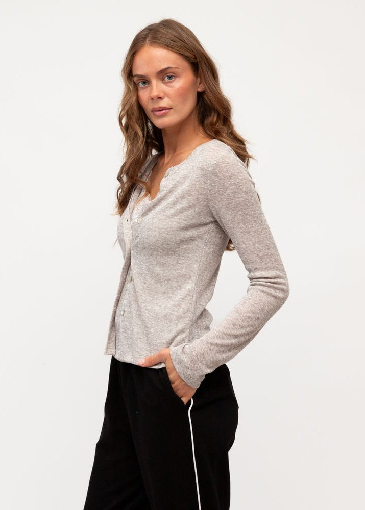 Layer Lace Trim Cardi Set Beige Marle