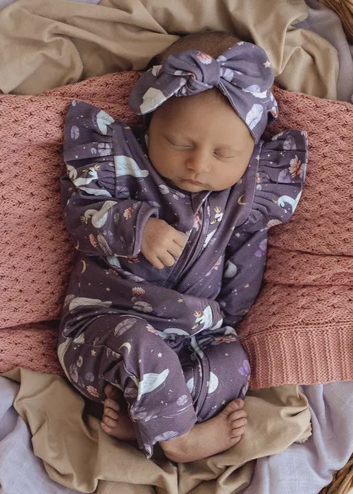 Midnight Swan Organic Snugglesuit Convertible Romper with Frill