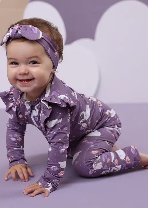 Midnight Swan Organic Snugglesuit Convertible Romper with Frill