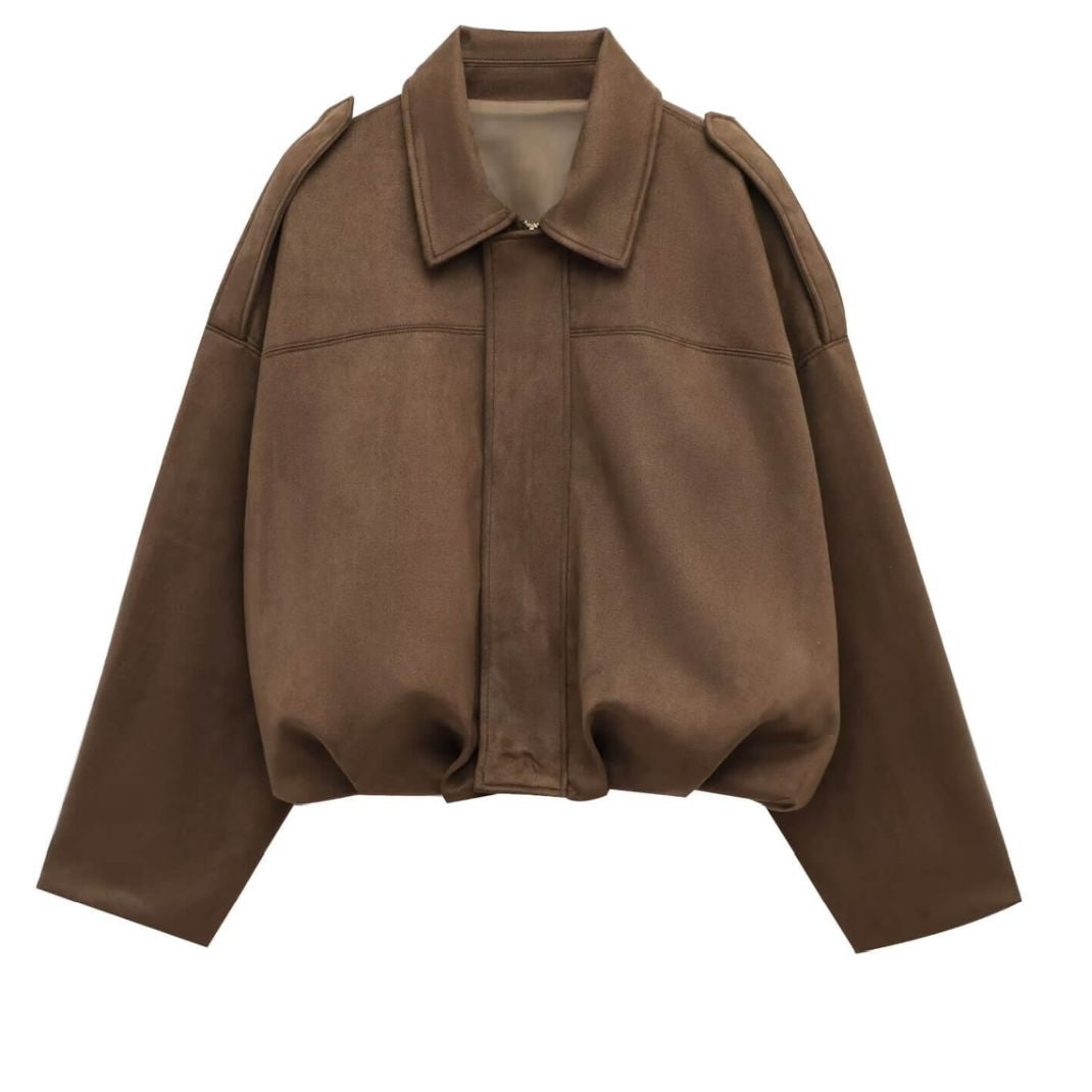 Illy Suede Gather Hem Bomber Jacket Mocha