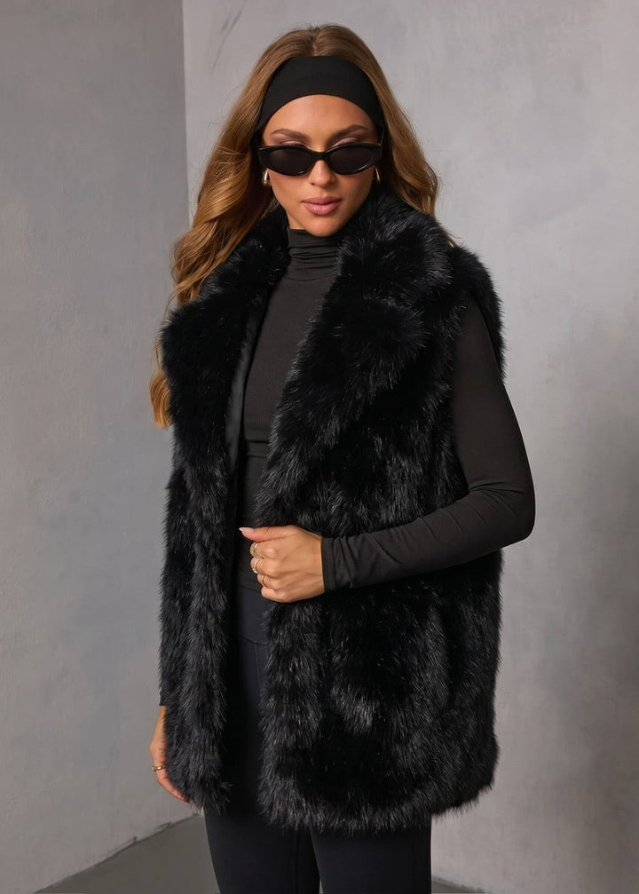 Faux Fur Sleeveless Vest Black