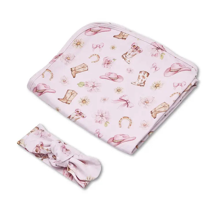 Boots & Bows Organic Jersey Wrap & Topknot Set