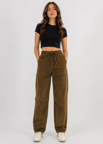 Roam Free Cord Stretch Barrel Jeans Chocolate