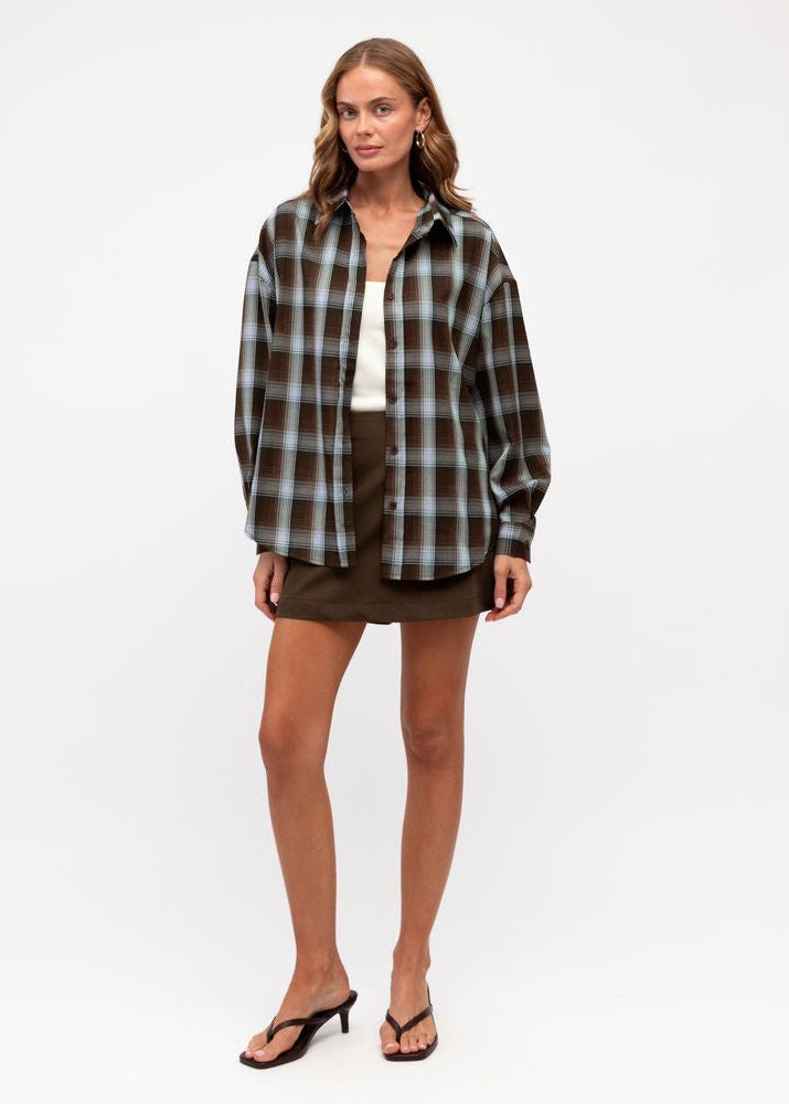 Sam Check Shirt Chocolate/Blue
