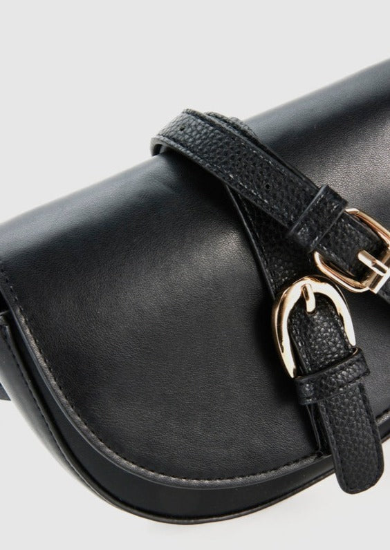 BARCELONA Buckle Detail Crossbody Bag Black