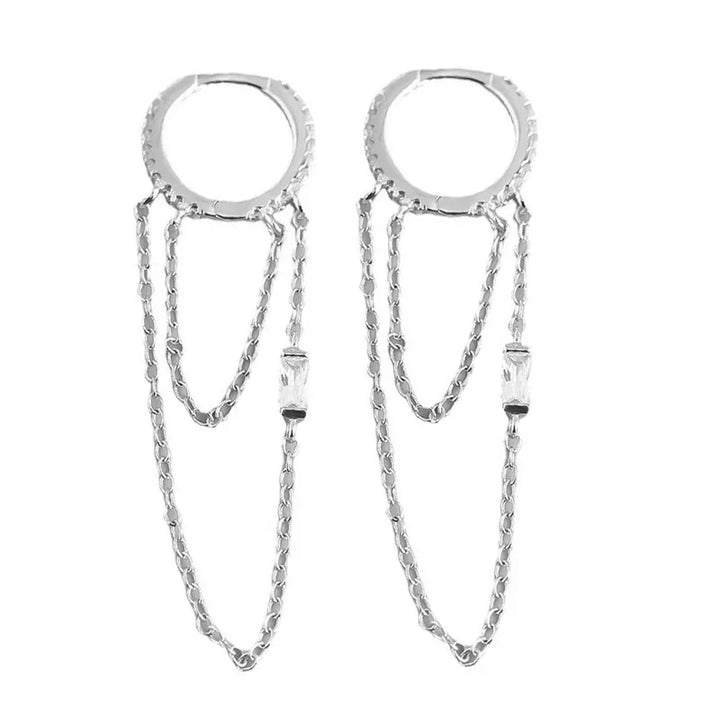 Boho & Mala Huggies Sterling Silver Hoop Earrings w/- Chain