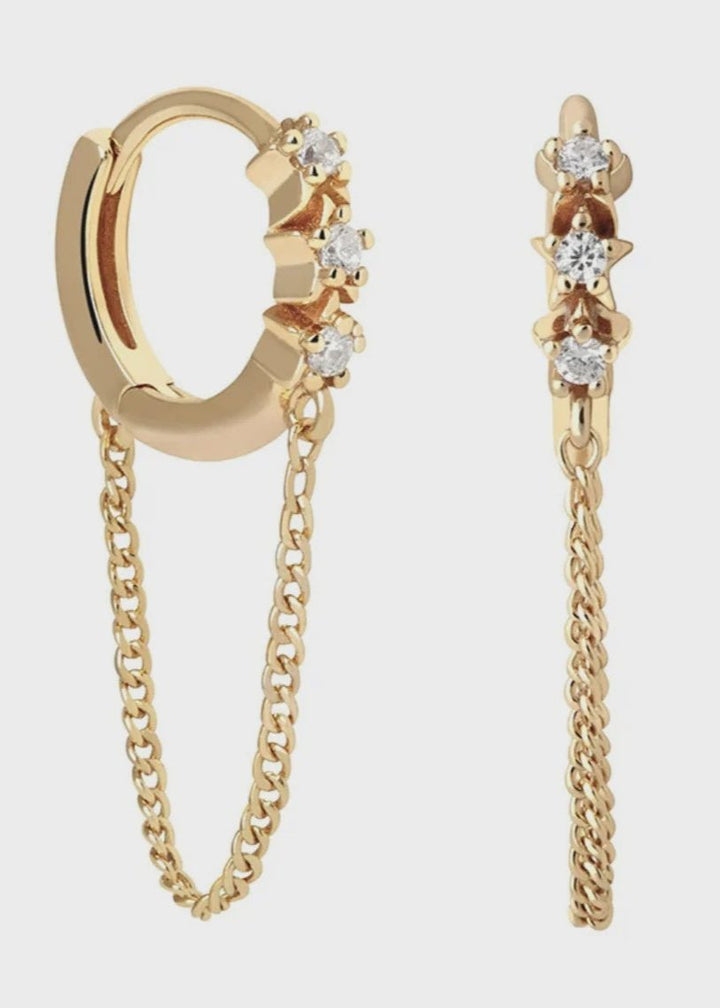 Boho & Mala Huggies 18k Gold Plated Hoop & Chain Earring