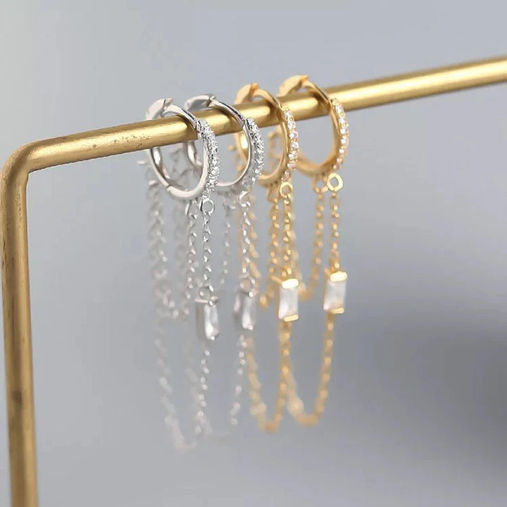 Boho & Mala Huggies 18k Gold Plated Hoop & Chain Earrings