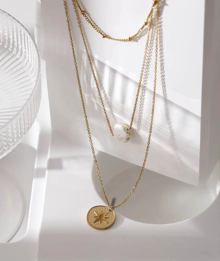 Boho & Mala 18k Gold Plated / Stainless Steel Triple Gold Coin Necklace
