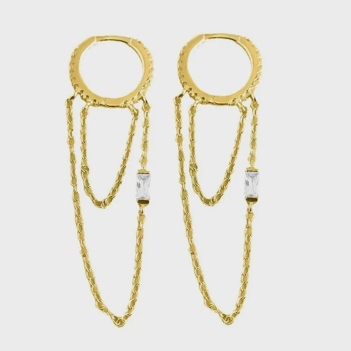 Boho & Mala Huggies 18k Gold Plated Hoop & Chain Earrings