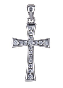 S/S Rhodium Plated Cz Cross