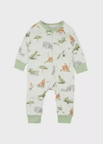 Fox & Finch The Waterhole Print LS Zip Romper Green BNWT Size 000 0-3 Months