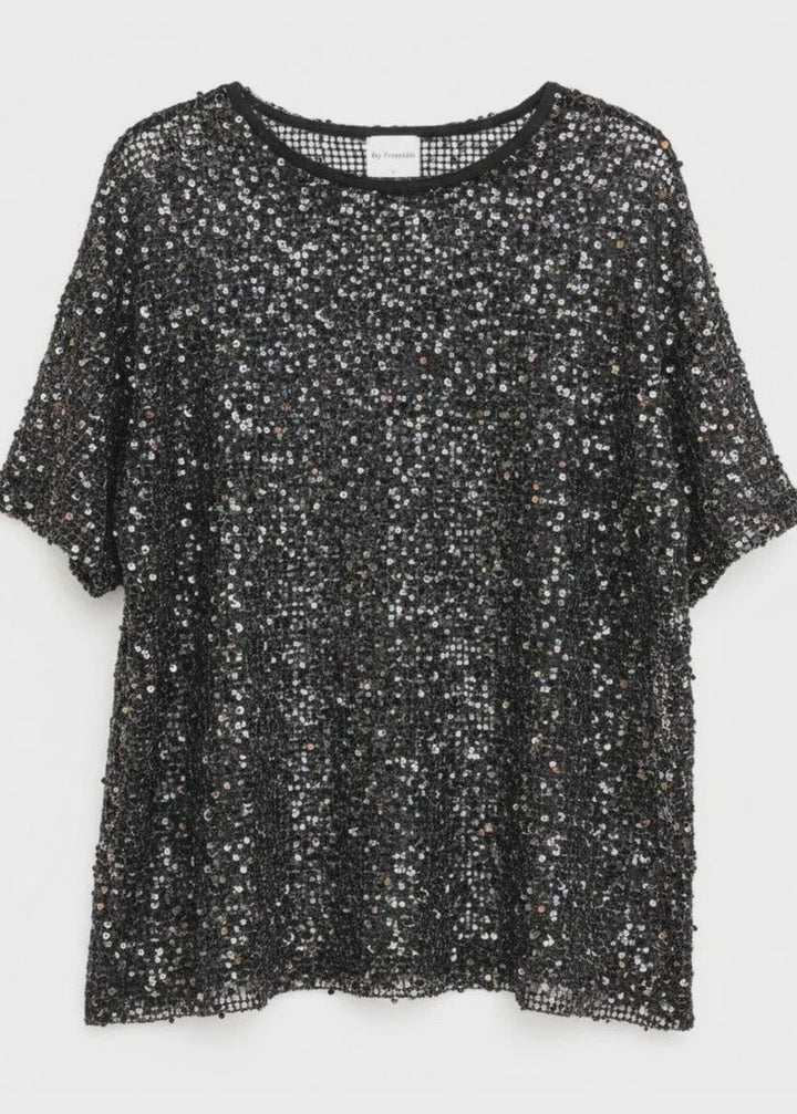 Sequins Knit Oversized Tee - Black
