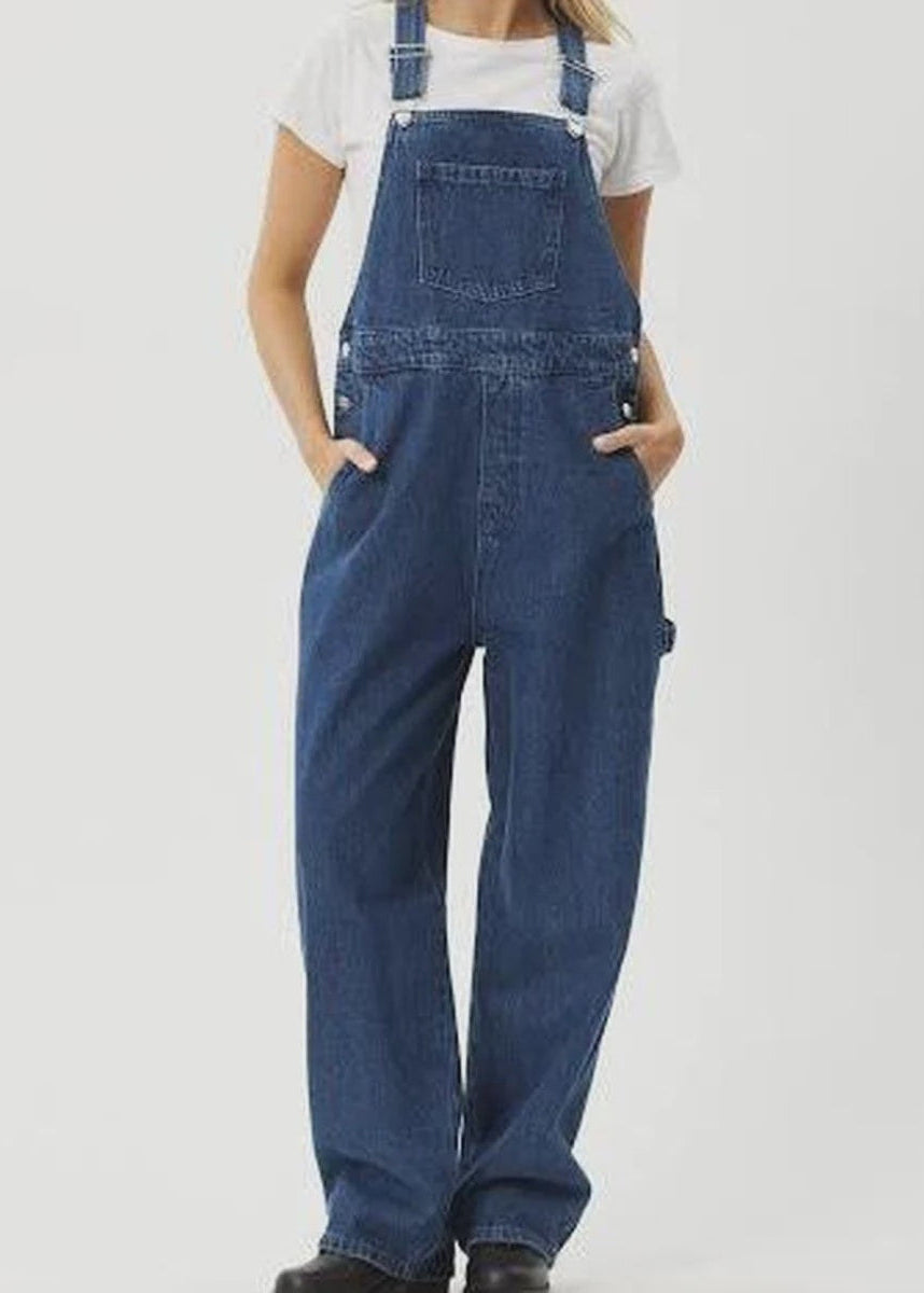 Afends Womens Louis Denim Oversized Overalls Worn Blue