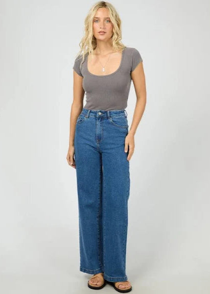Wash Rib Scoop Neck Tee Charcoal