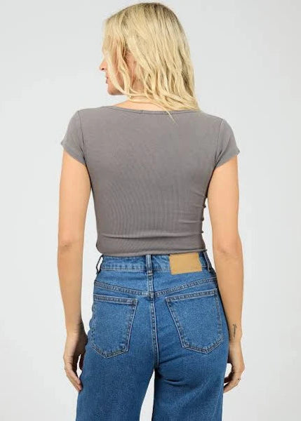 Wash Rib Scoop Neck Tee Charcoal