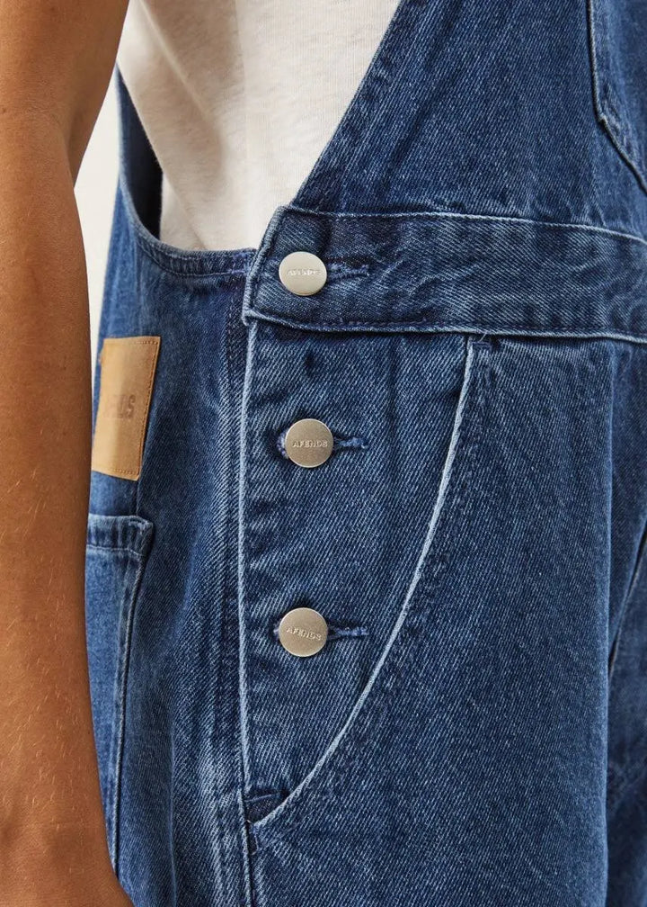 Afends Womens Louis Denim Oversized Overalls Worn Blue