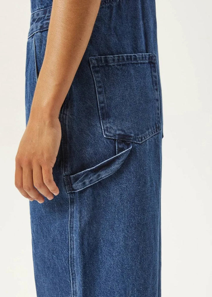 Afends Womens Louis Denim Oversized Overalls Worn Blue