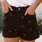 Cherry Bomb Denim Shorts Black