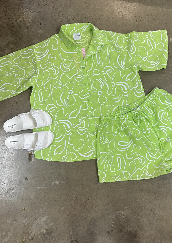 Lime Flower Shorts Set