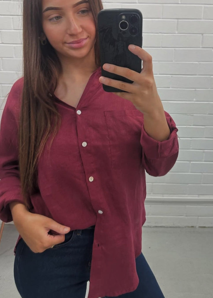 Millie Linen Shirt Wine